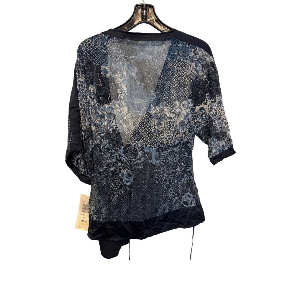 Heirloom Limited Womens Sheer Wrap Top With Intricate Blue Floral Print & Tie Wa - Picture 8 of 8